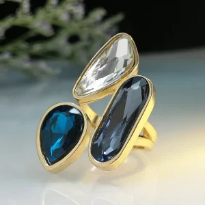 Retro Water Droplet Crystal Plating Rings